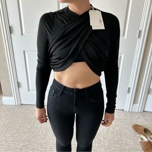 Black Long Sleeve Wrap Top